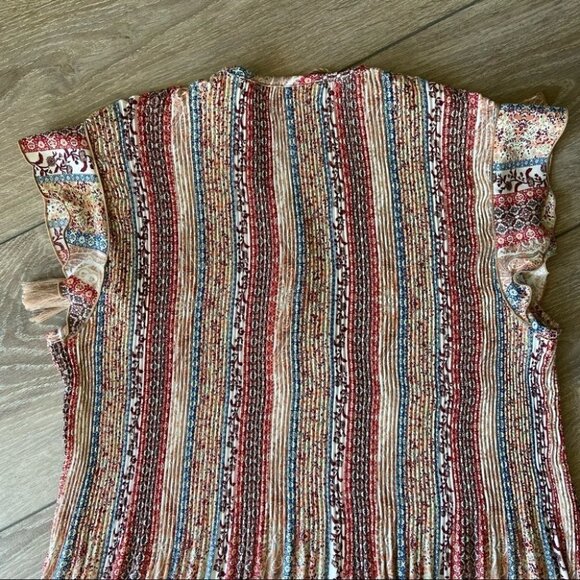 Zac & Rachel Floral Ruffled Cap Sleeve Pleated Blouse With Tassels - Picture 11 of 14